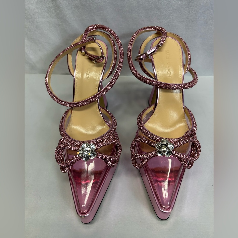 Mach & Mach Double Crystal Bow Platform Pumps - image 2